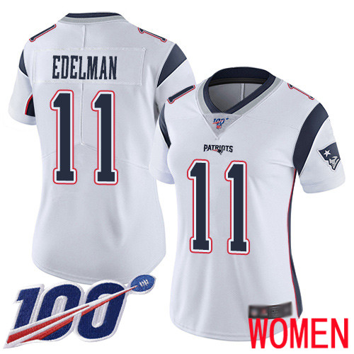 New England Patriots Football 11 100th Season Limited White Women Julian Edelman Road NFL Jersey